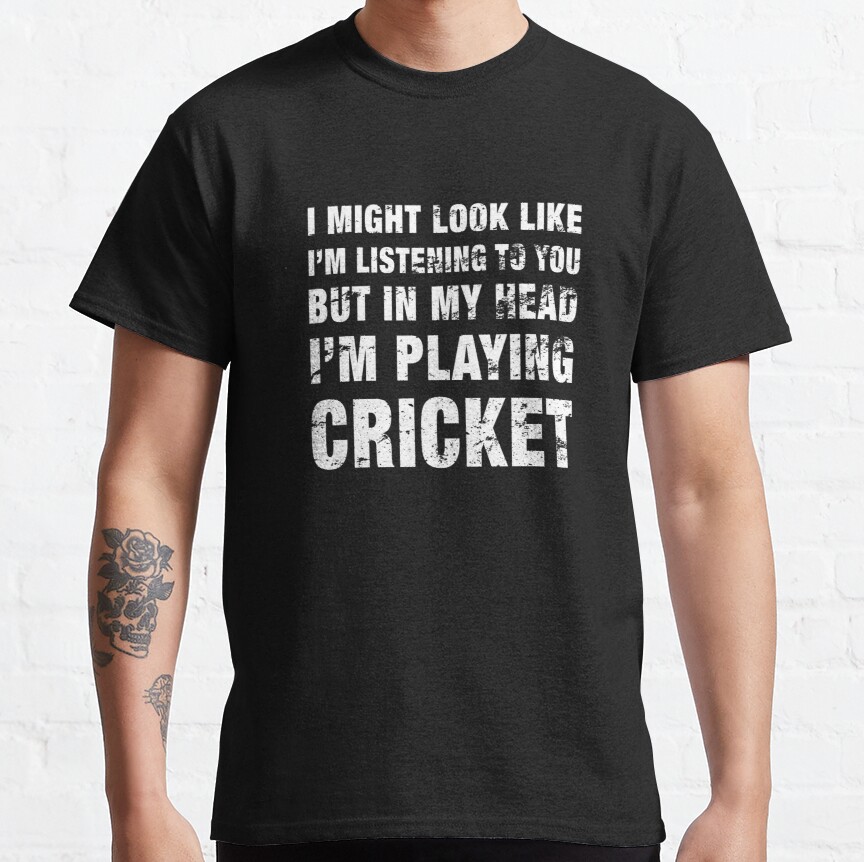 Funny Cricket Design Distressed White Text Classic T-Shirt