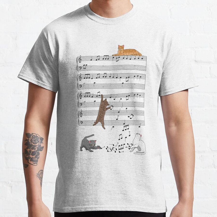 Funny Musical Cats Tshirt, Cat And Music Lover Shirt, Cat Classic T-Shirt