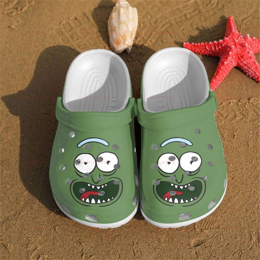 Funny Pickle Rick Rubber Crocs Crocband Clogs, Comfy Footwear