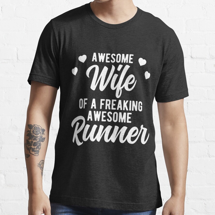 Funny Running Husband Phrase Gift For Runner Wife Sticker Essential T-Shirt