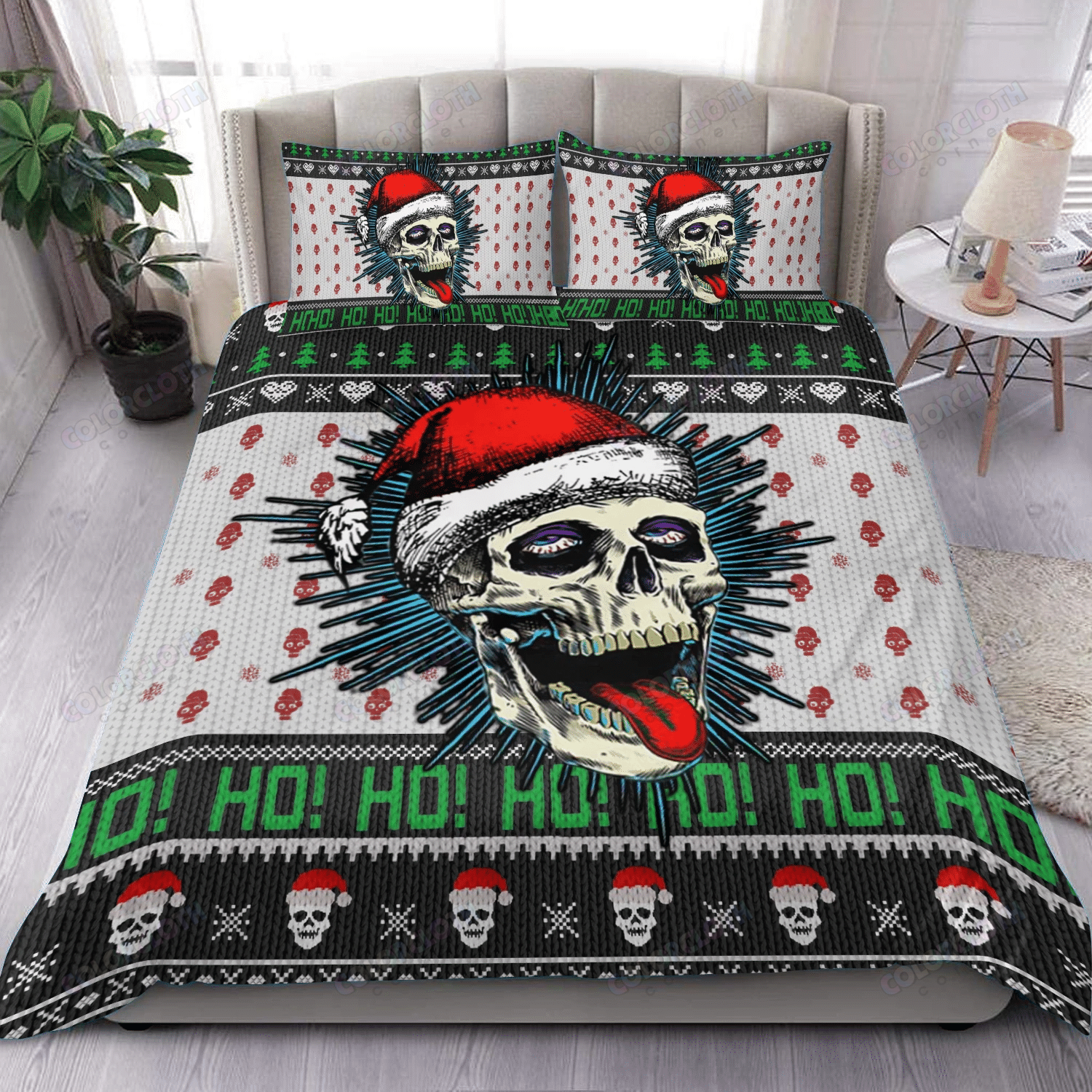Funny Skull Christmas Ho Ho Ho Bedding Set