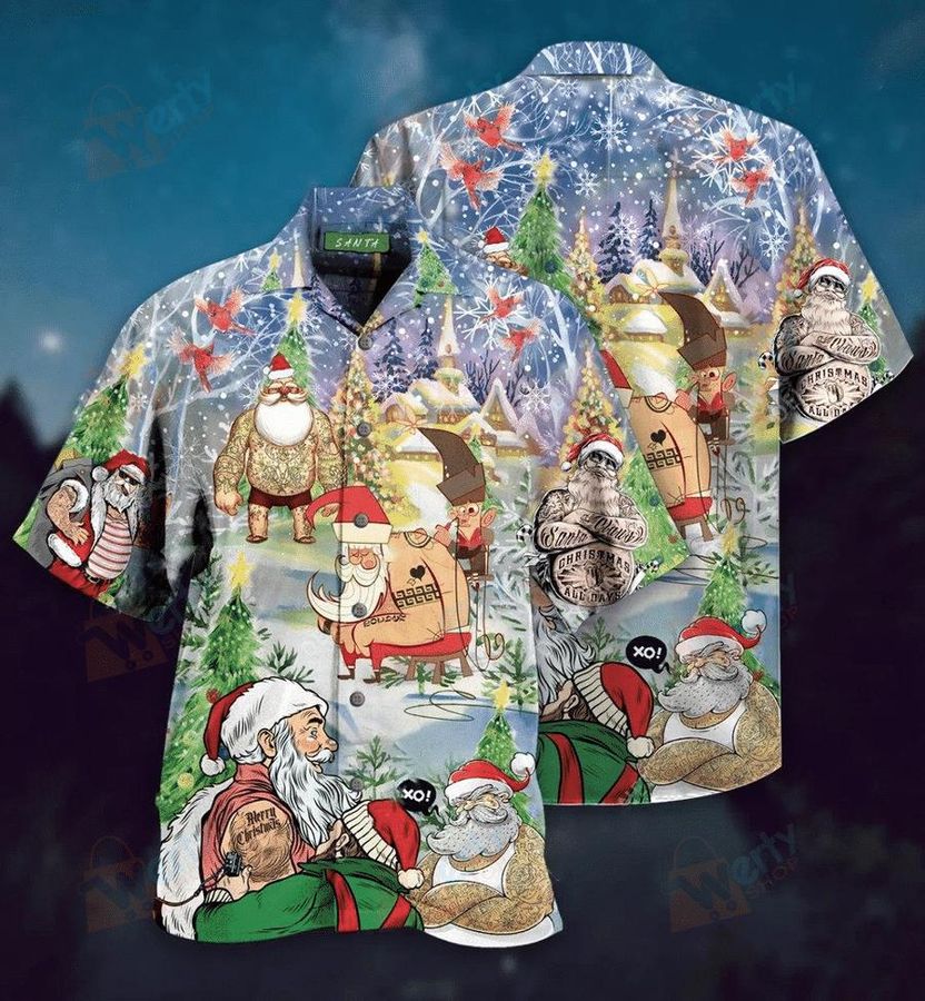 Funny Tattoo Santa Claus Hawaiian Shirt Pre13124, Hawaiian shirt, beach shorts, One-Piece Swimsuit, Polo shirt, funny shirts, gift shirts