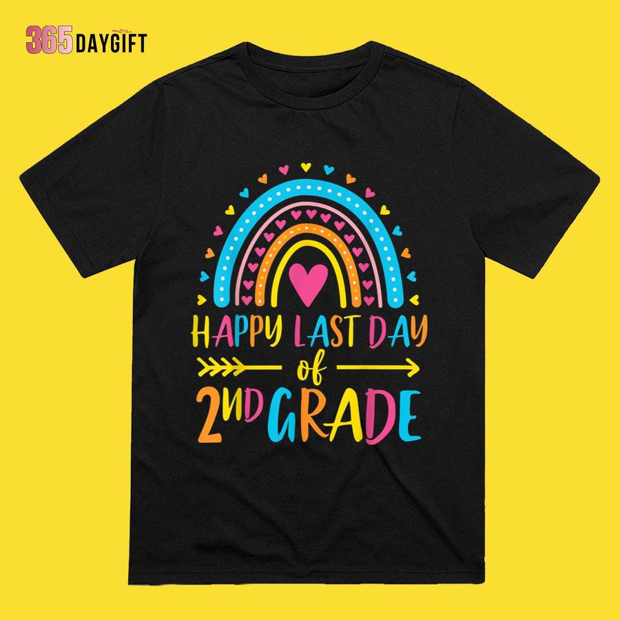 Funny Teacher Shirts Rainbow Happy Last Day of 2nd Grade School Teacher Girl Boy