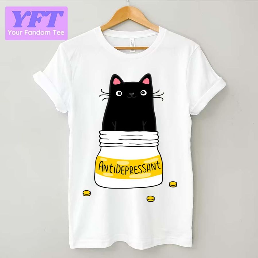 Fur Antidepressant Cute Black Cat Illustration A Pet Lover Unisex T-Shirt