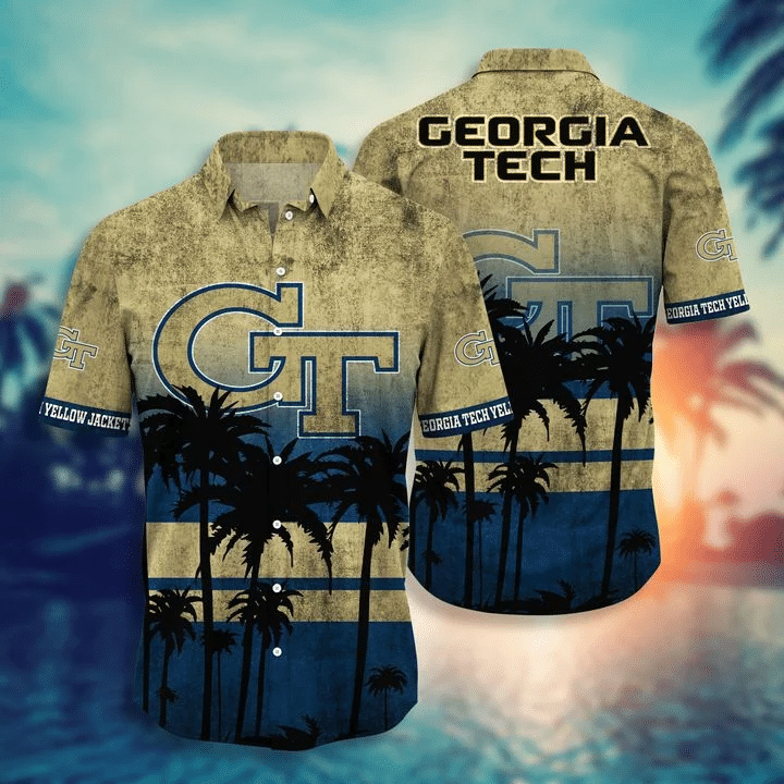 Georgia Tech Yellow Tropical Hawaiian Shirt