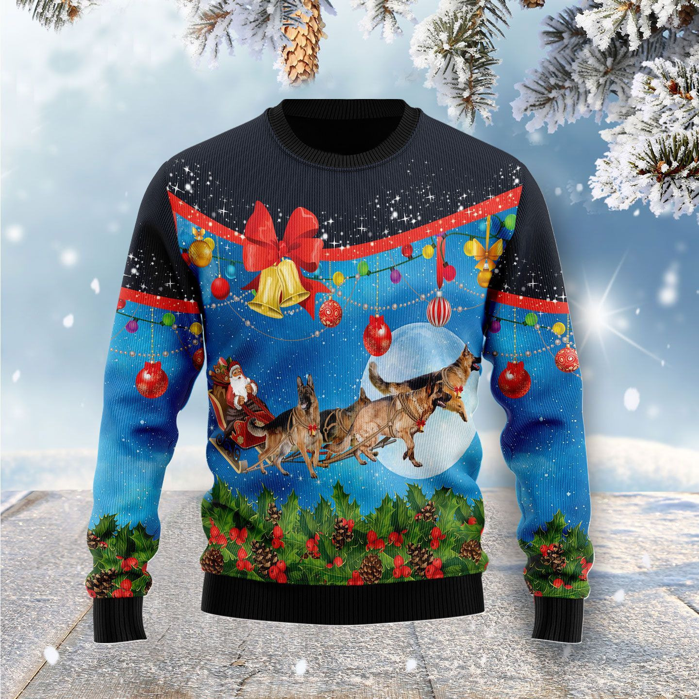 German Shepherd Sleigh For Unisex Ugly Christmas Sweater All Over