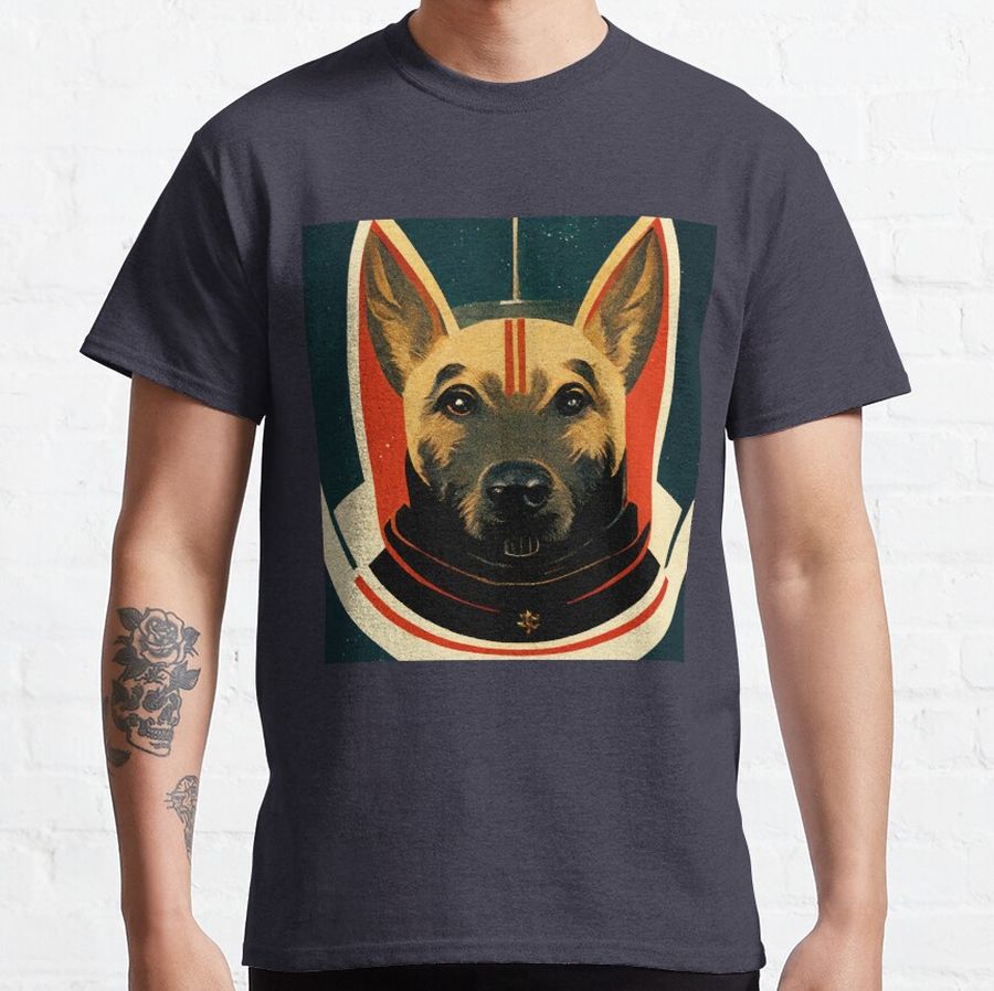 German Shepherd Soviet Space Dog Cadet Cosmonaut in Propaganda Style Classic T-Shirt