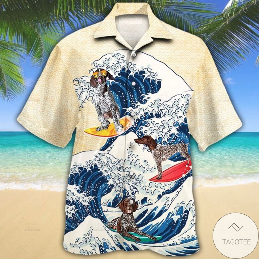 German Shorthaired Surfing Wave Hawaiian Shirt