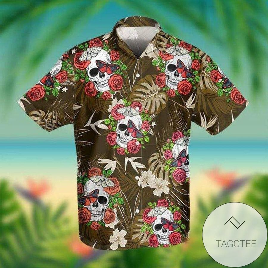 Get Here Flowers Skull Summer Vibe Rose Tropical Hawaiian Aloha Shirts