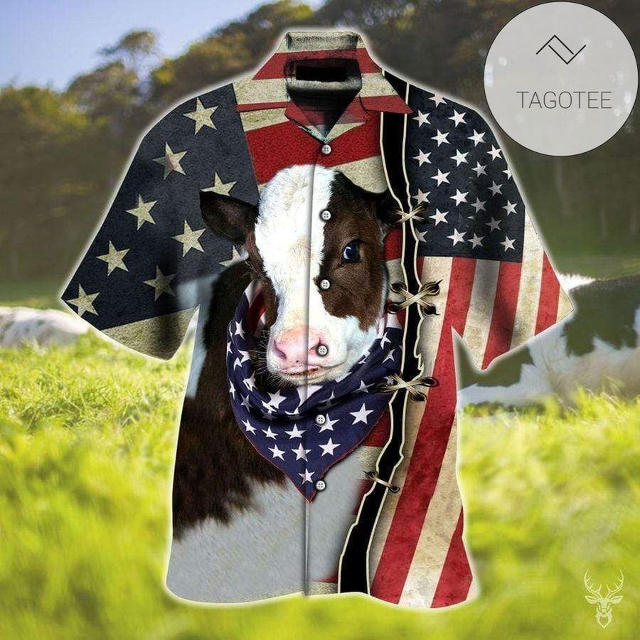 Get Here Hawaiian Aloha Shirts Cute Flag Cow