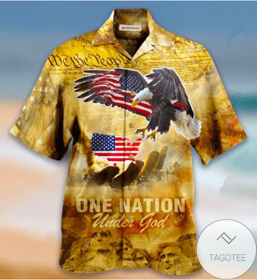 Get Here One Nation Under God Vintage Eagle American Hawaiian Aloha Shirts