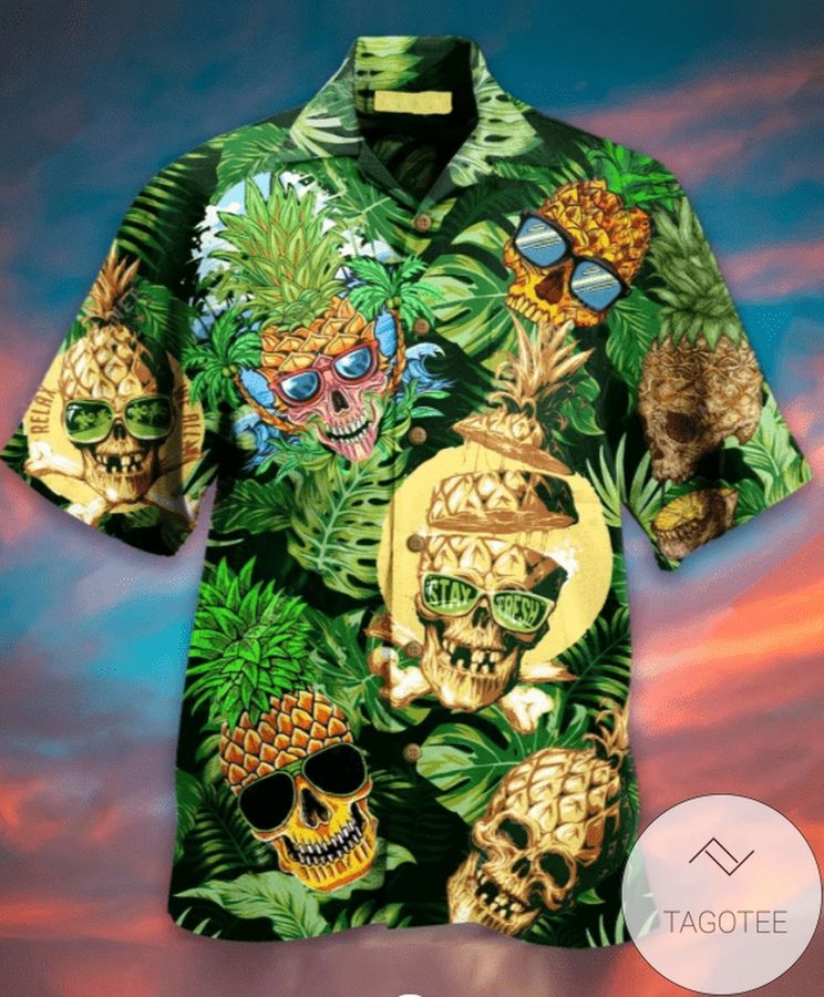 Get Here Skull Pineapple Tropical Unisex Aloha Authentic Hawaiian Shirt 2022s H