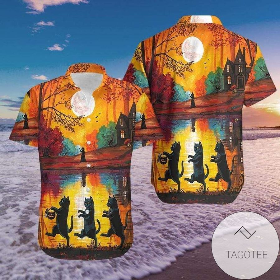 Get Now Hawaiian Aloha Shirts Halloween Walking Cat