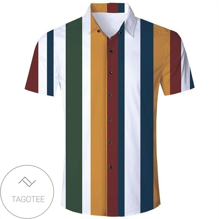 Get Now Mens Hawaiian Short Sleeve Shirts Colorful Stripes