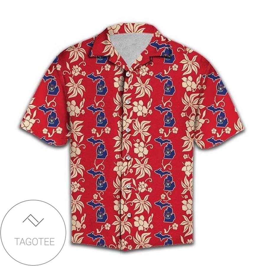 Get Now Red Michigan Pattern Hawaiian Aloha Shirts H