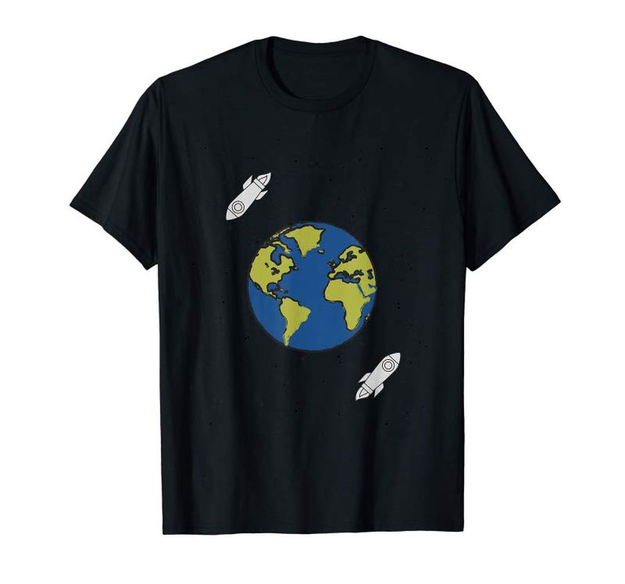 Get Now Two Rocketships Orbiting Around Planet Earth In Space Tshirt