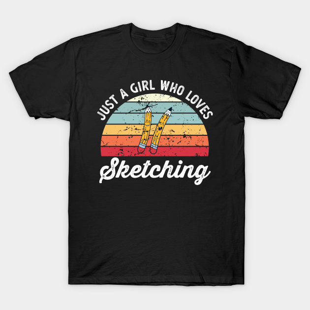 Girl who loves Sketching Womens Gift Retro Sunset T-shirt, Hoodie, SweatShirt, Long Sleeve