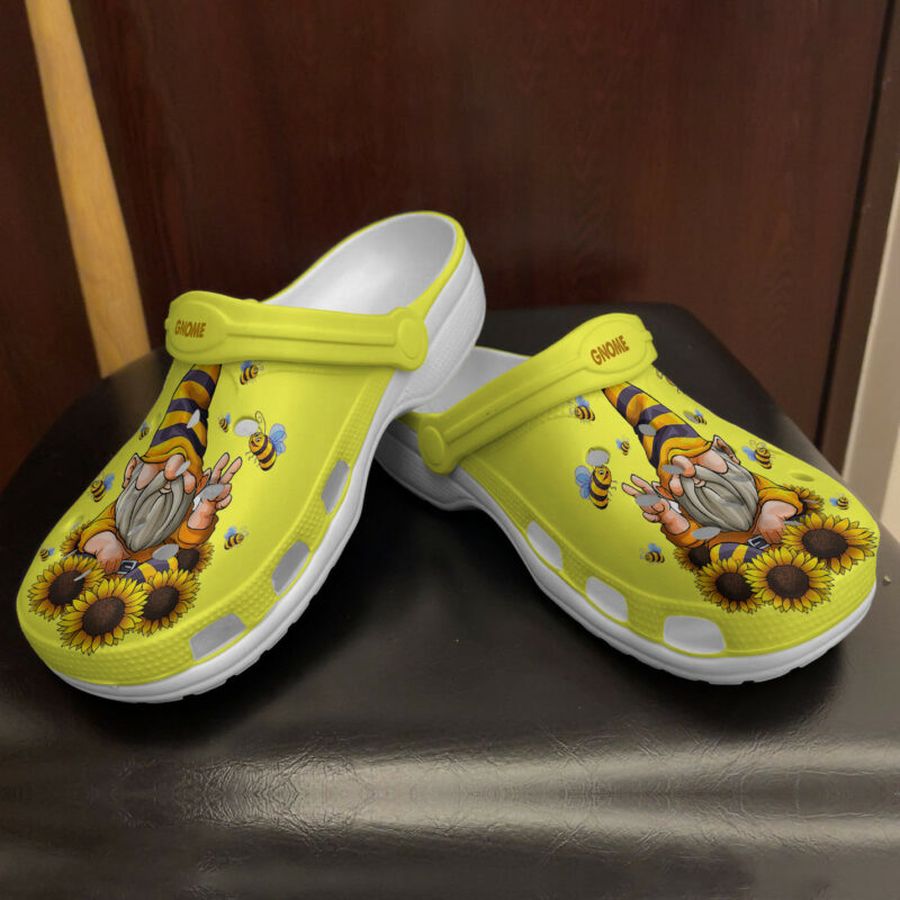 Gnome And Bee Sun Flower Crocs Crocband Clogs, Comfy Footwear