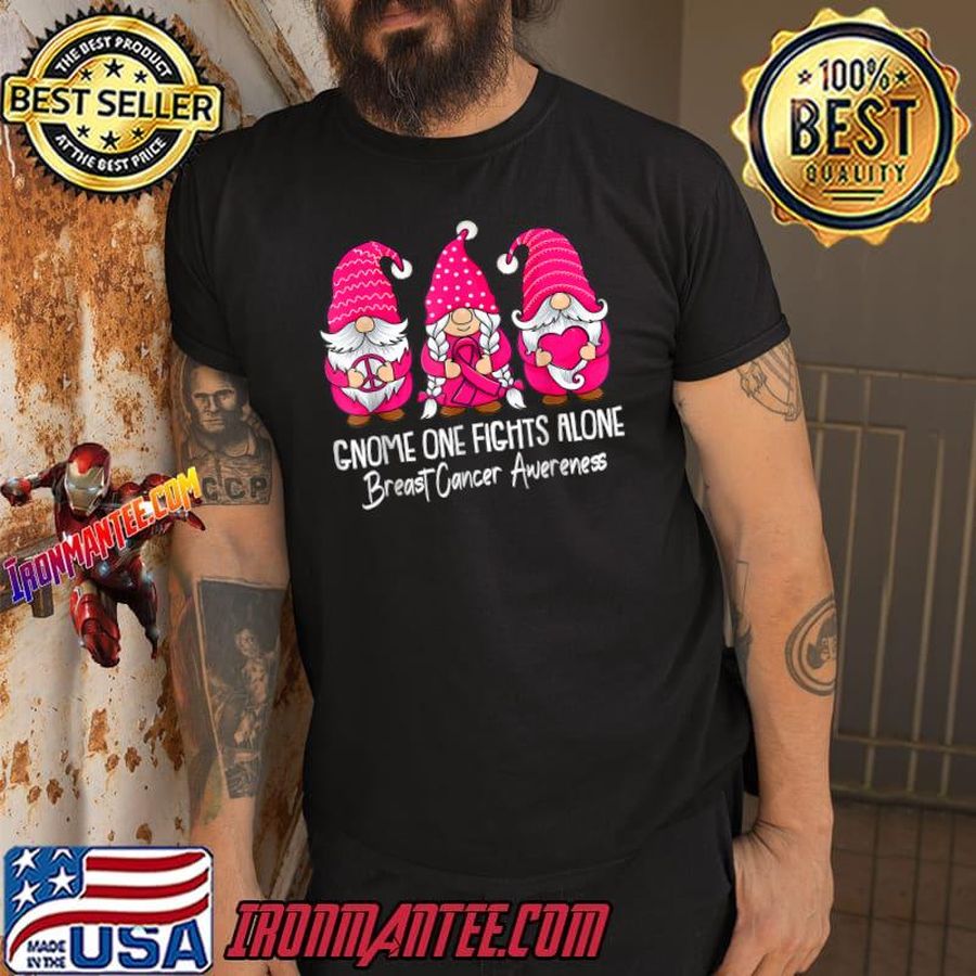 Gnome One Fights Alone Breast Cancer Awareness Support Squad Survivor T-Shirt