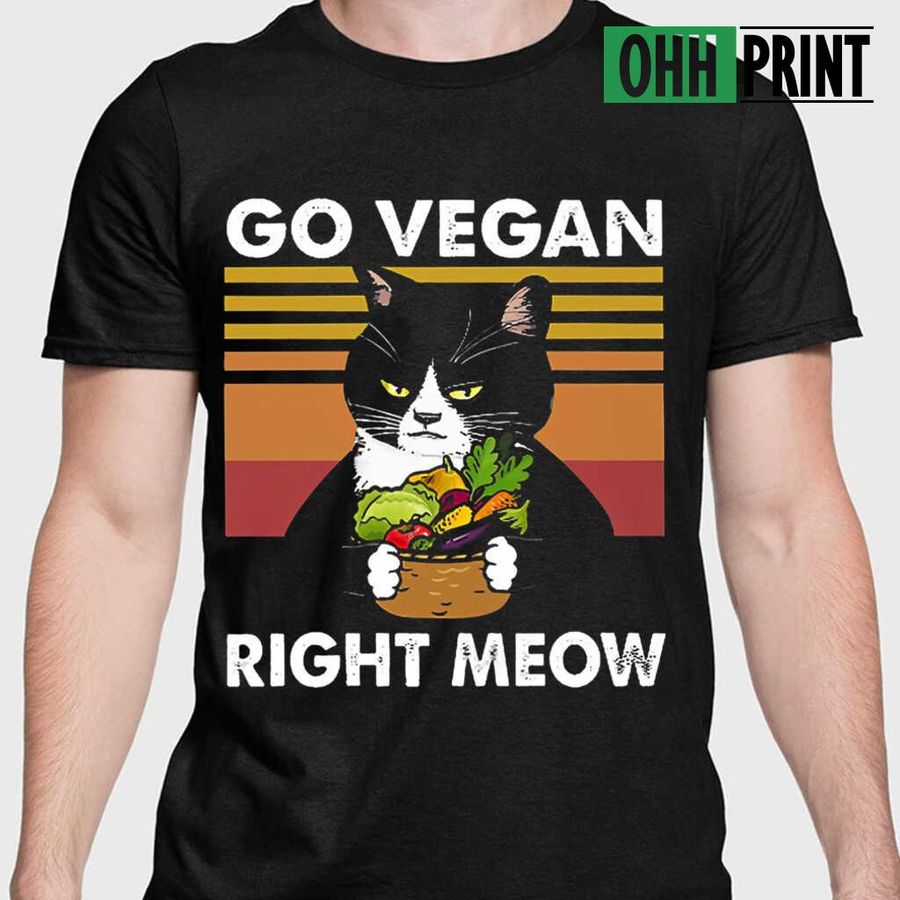 Go Vegan Right Meow Vintage Tshirts Black