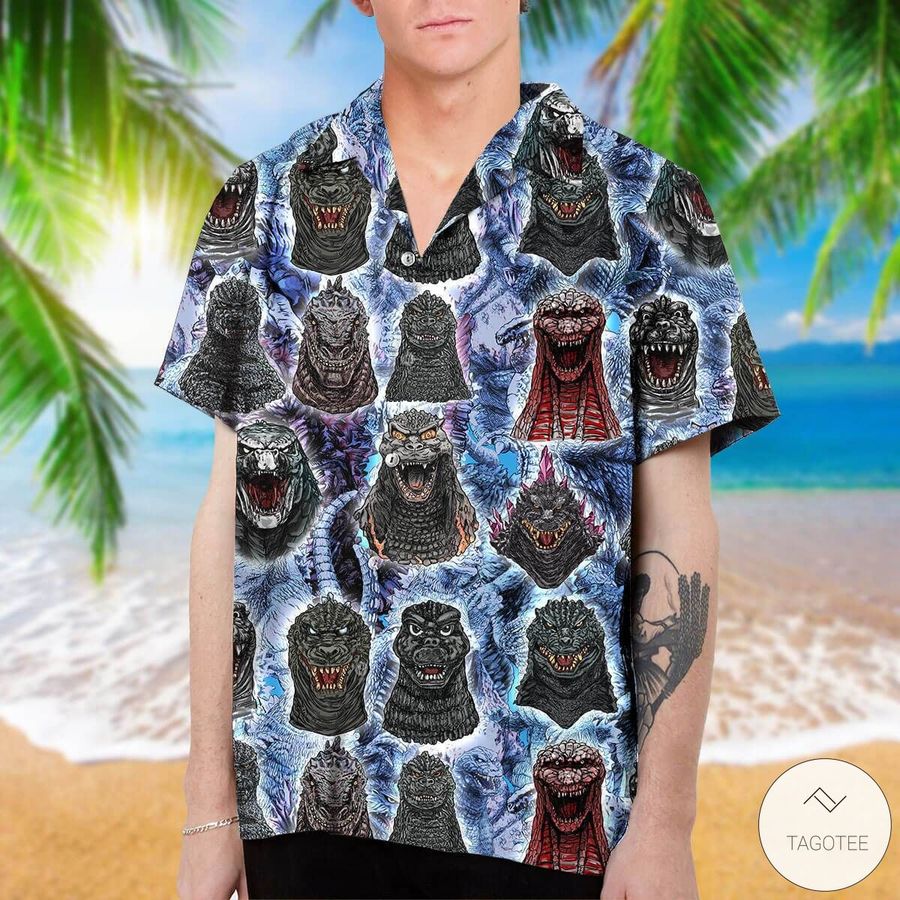 Godzilla Faces Vintage Hawaiian Shirt