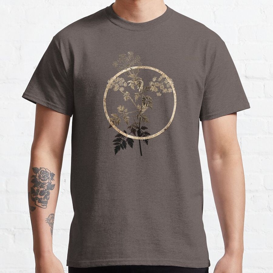 Gold Ring Hemlock Flowers Glitter Botanical Illustration Classic T-Shirt