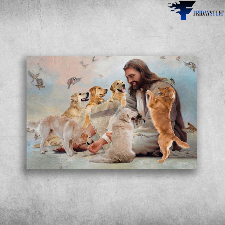 Golden Retriever God and Jesus And Dog, God Dog Lover Poster