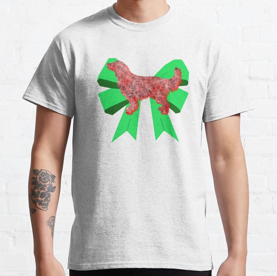 Golden Retriever Red Christmas Dog Silhouette and Green Bow Classic T-Shirt
