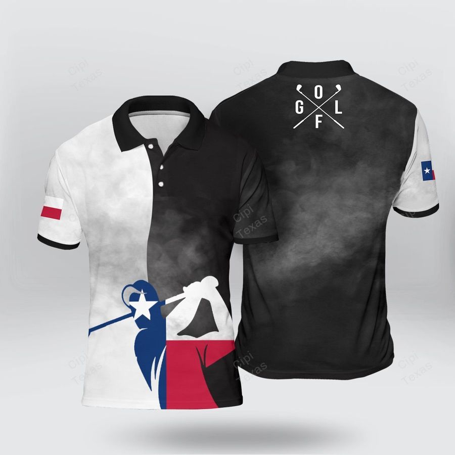 Golfer Golf Player Texas Flag Black Polo Shirt