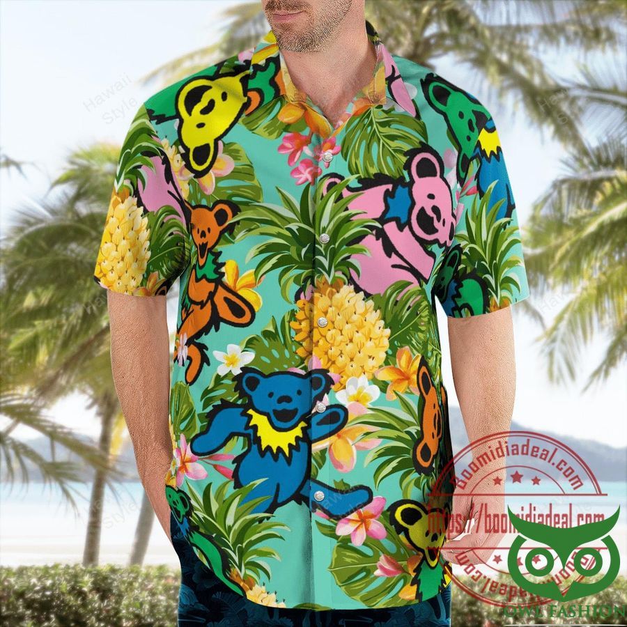 Grateful Dead Dancing Bear Aloha Pineapple Tropical Hawaiian Shirt