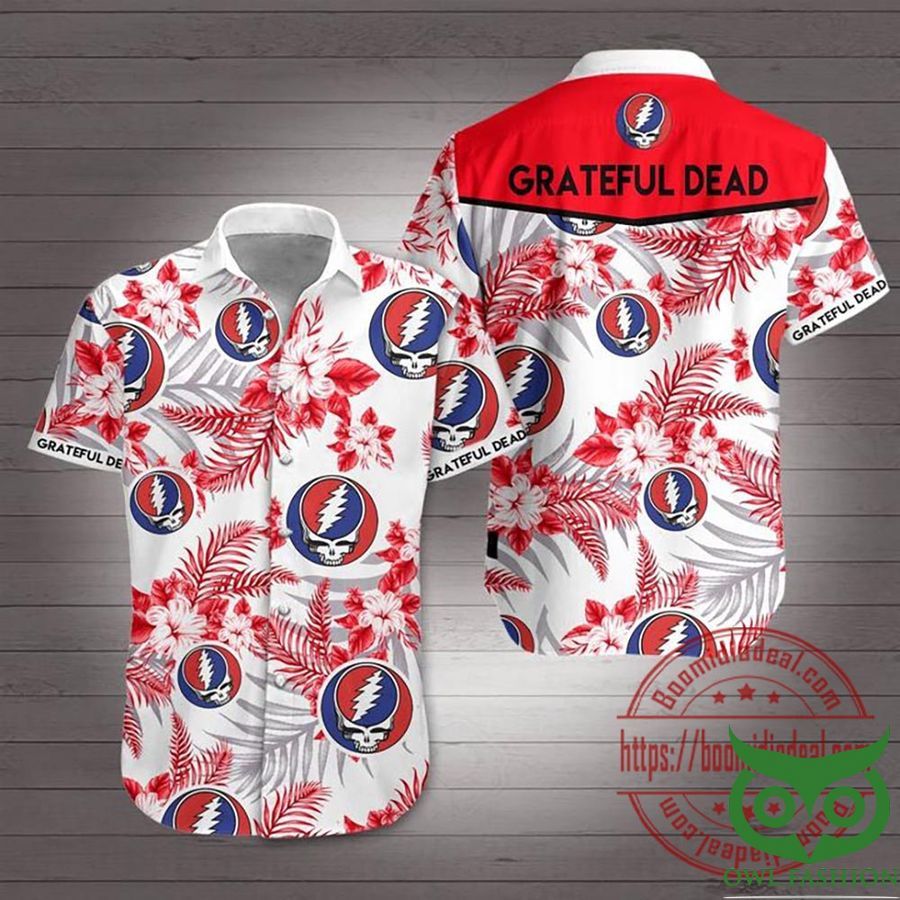 Grateful Dead Logo Red Hibiscus Pattern Hawaiian Shirt