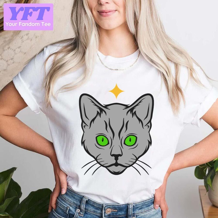 Gray Cat With Green Eyes Design Unisex T-Shirt