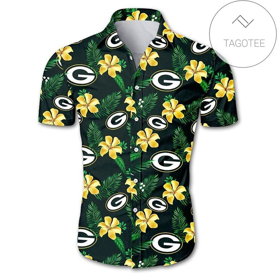 Green Bay Packers Tropical Flower Authentic Hawaiian Shirt 2022 White Men Women Beach Wear Short Sleeve Authentic Hawaiian Shirt 2022
