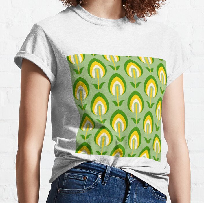 Green Retro Flowers Classic T-Shirt