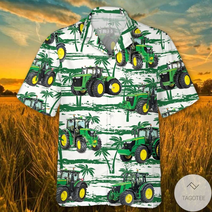 Green Tractor Palm Tree Hawaiian Shirt
