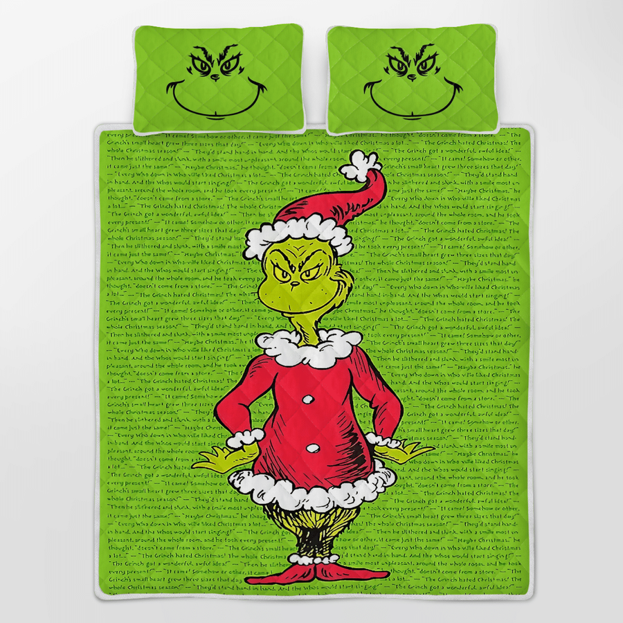 Grinch Christmas green all Quilt Bedding Set.png