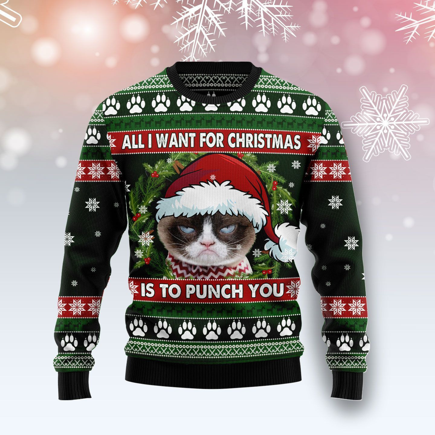Grumpy Cat Punch You Ugly Christmas Sweater All Over Print