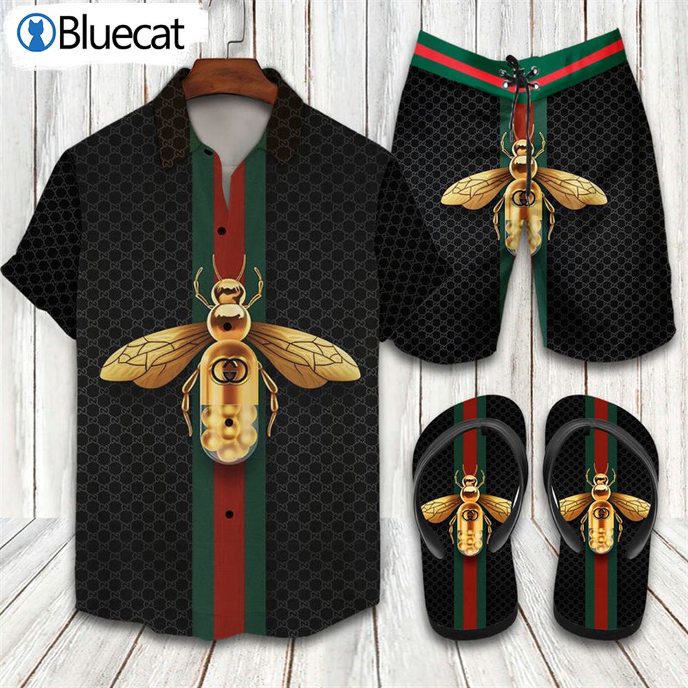 Gucci Bee-embroidered 2022 Combo Beach Shorts And Flip Flop