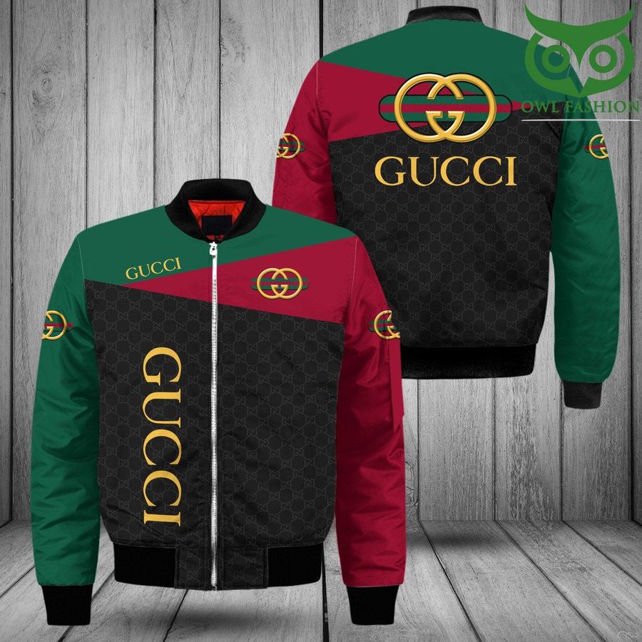 Gucci black and red green signature 3D bomber jacket