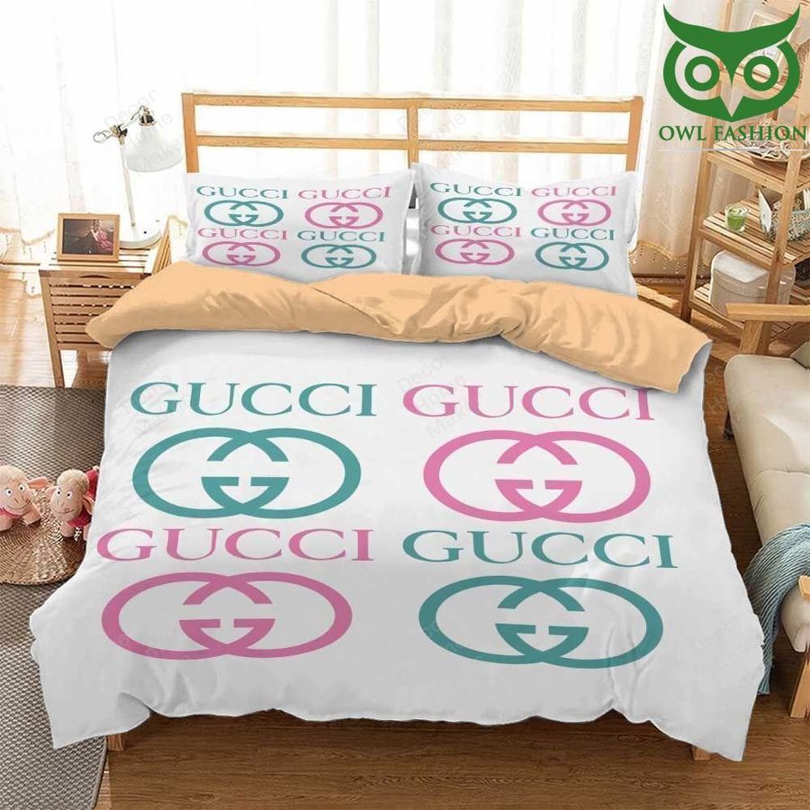 Gucci blue pink on white duvet bedding set luxury