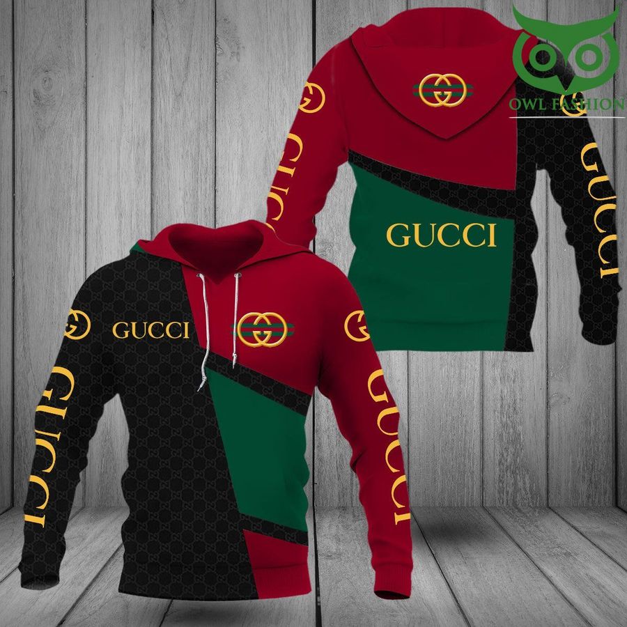 Gucci luxury half black half green red 3D Hoodie