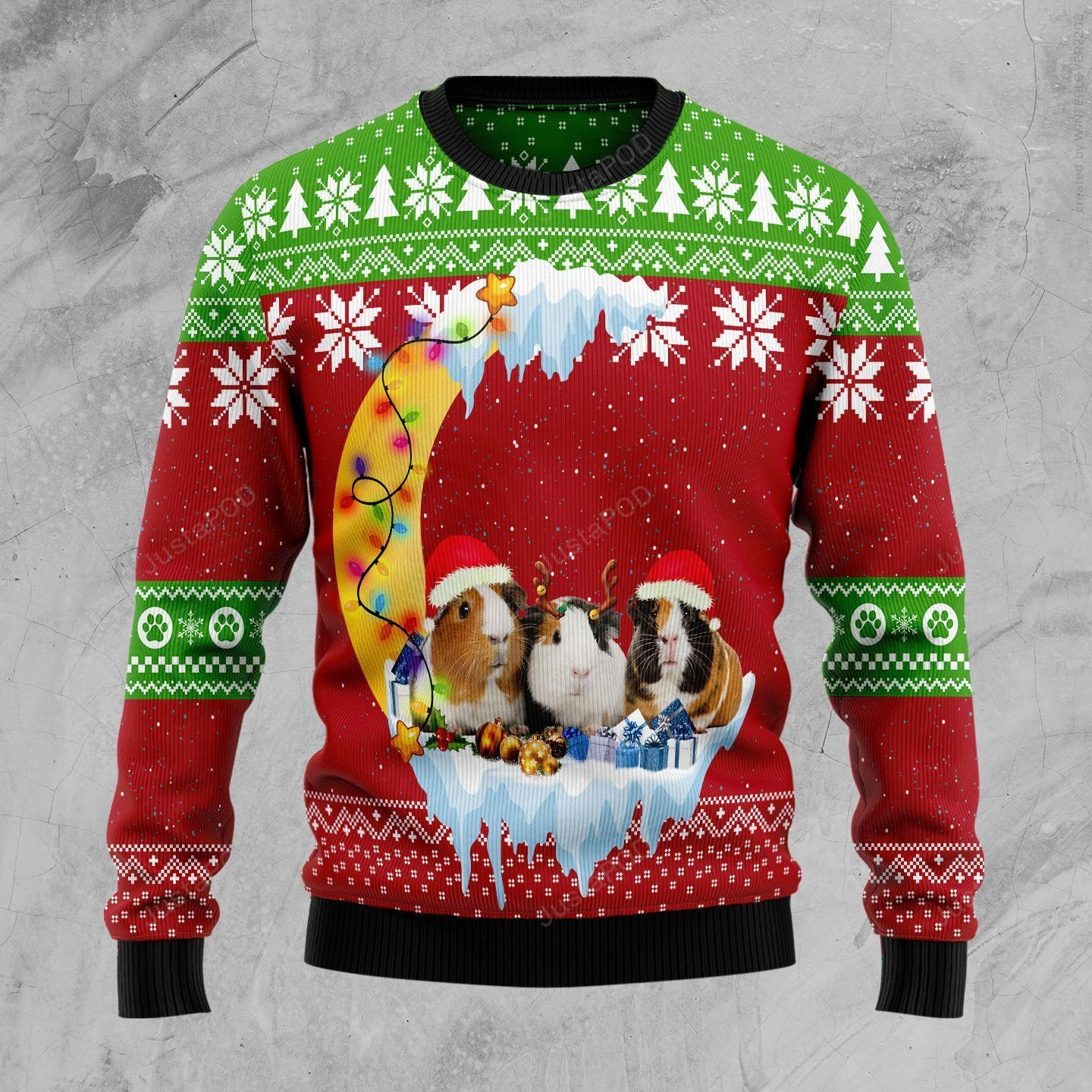 Guinea Pig Love Moon Xmas Ugly Christmas Sweater Ugly Sweater