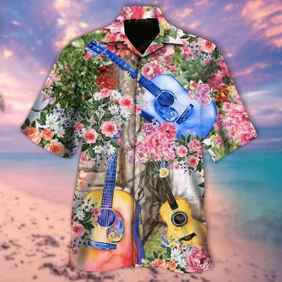 Guitar And Rose Garden Hawaiian Shirt Pre10678, Hawaiian shirt, beach shorts, One-Piece Swimsuit, Polo shirt, funny shirts, gift shirts, Graphic Tee