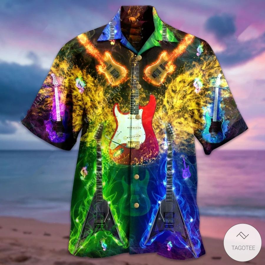 Guitar Fire Flame Hawaiian Shirt