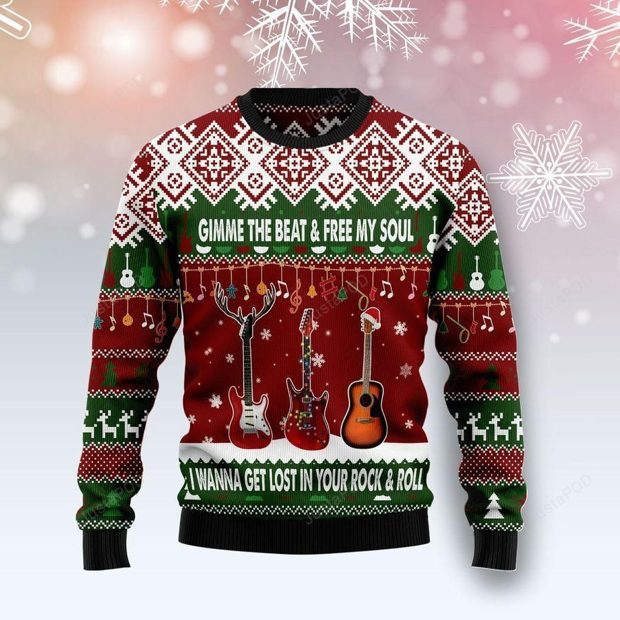 Guitar Gimme The Beat Ugly Christmas Sweater All Over Print