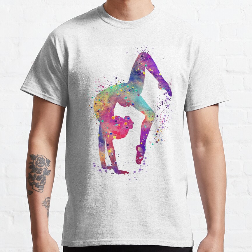 Gymnastics Girl Tumbling Colorful Watercolor Art Gift Classic T-Shirt