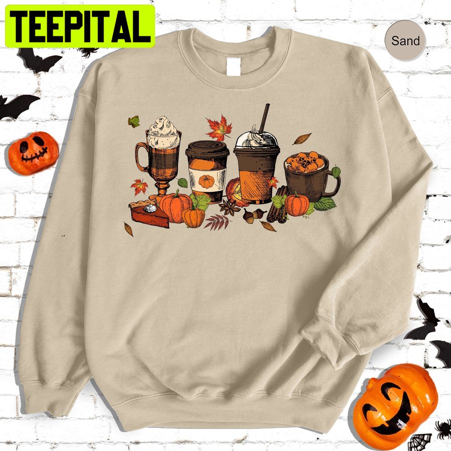 Halloween Pumpkin Latte Drink Cup Pumpkin Spice Thanksgiving Trending Unisex Sweatshirt