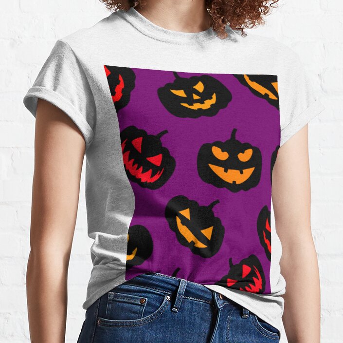 Halloween Scary Pumpkin Face Digital Graphic Pattern Classic T-Shirt