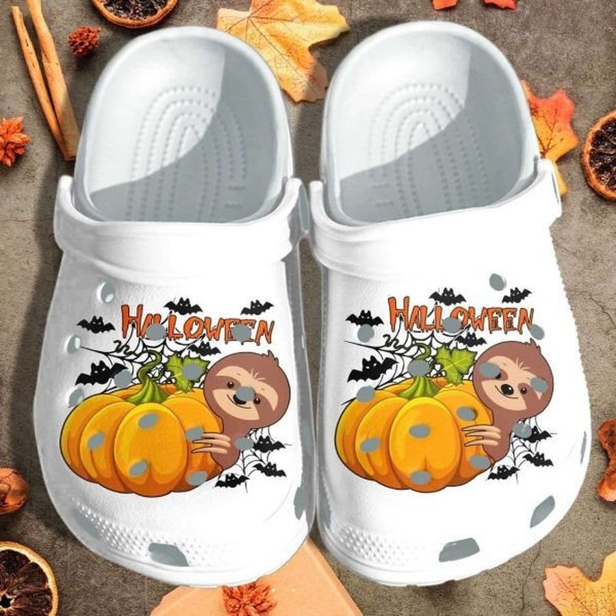 Halloween Sloth Pumpkin On White Crocs Crocband Clog Comfortable Water Shoes
