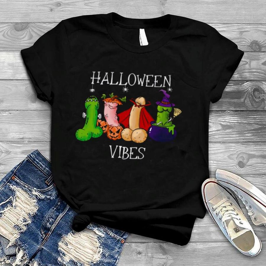 Halloween Vibes Pumpkin Witch And Vampire Dildo shirt